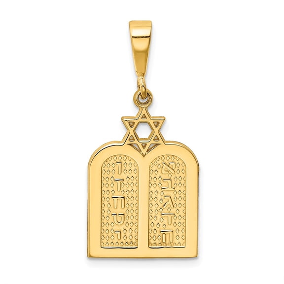14K Yellow Gold Charm Pendant Themed 32 mm 15 Polished Ten Commandment Tablets With Star Of David