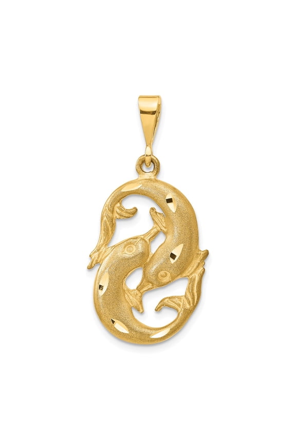 14K Yellow Gold Charm Pendant Themed 35 mm 20 Pisces Zodiac
