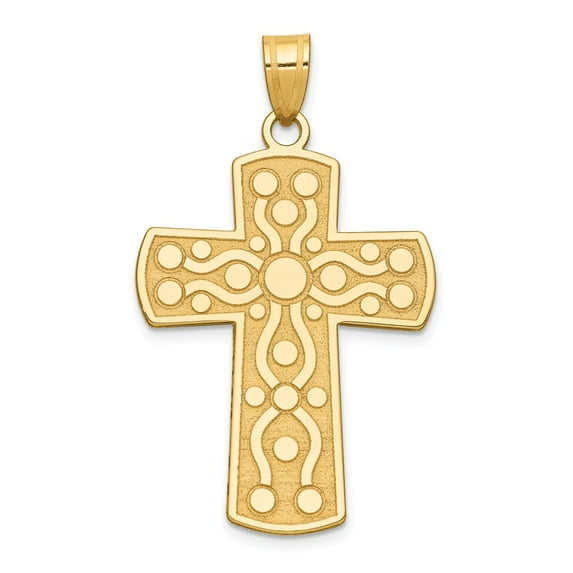 14K Yellow Gold Charm Pendant Themed 37 mm 24 Cross With Serenity Prayer