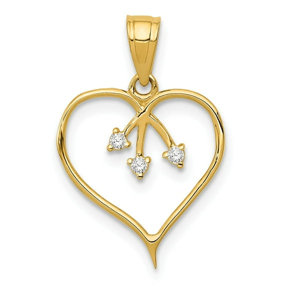 14K Yellow Gold Charm Pendant Themed Flat Back Cubic Zirconia CZ Round Clear 20.4 mm 13.4