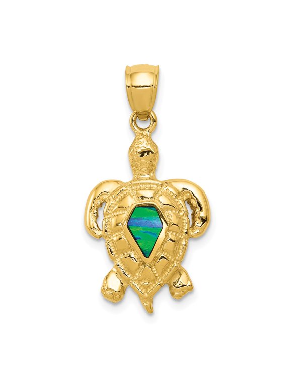 14K Yellow Gold Charm Pendant Themed Open Back Textured Opal, Lab Created Phenomena 28 mm 14