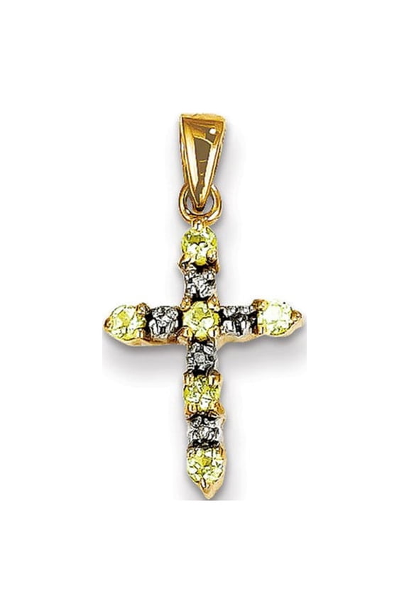 14K Yellow Gold Charm Pendant Themed Peridot Round Green Diamond 22 mm 11