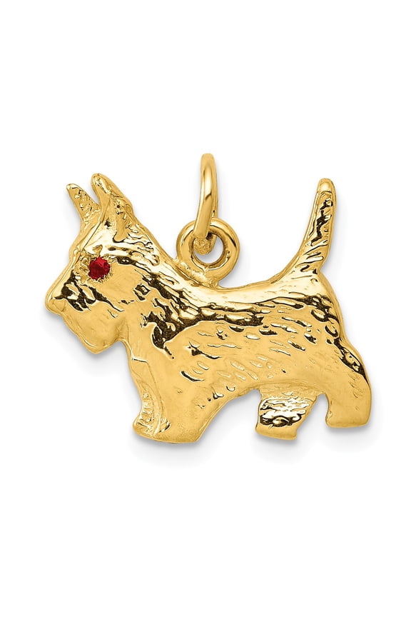 14K Yellow Gold Charm Pendant Themed Ruby Round Red 17 mm 16