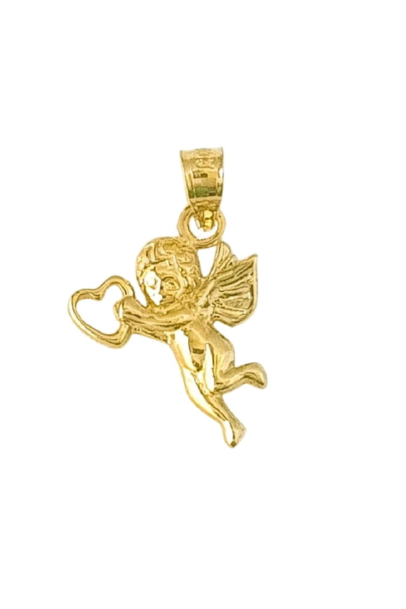 14K Yellow Gold Cherub Angel with Floating Heart Pendant