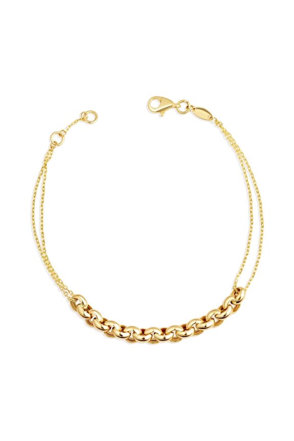 14K Yellow Gold Circle Link Love Knot Eternity Bracelet 7"