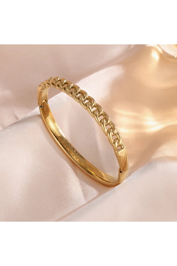 14K Yellow Gold Classic Circle Chain Design Open Bracelet Bangles for Women Men Statement Party Jewelry