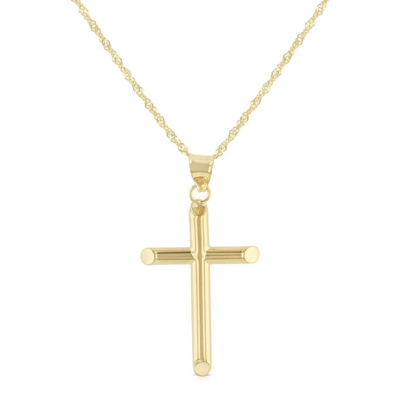 14K Yellow Gold Classic Cross Pendant with 1.2mm Singapore Chain Chain Necklace - 24"
