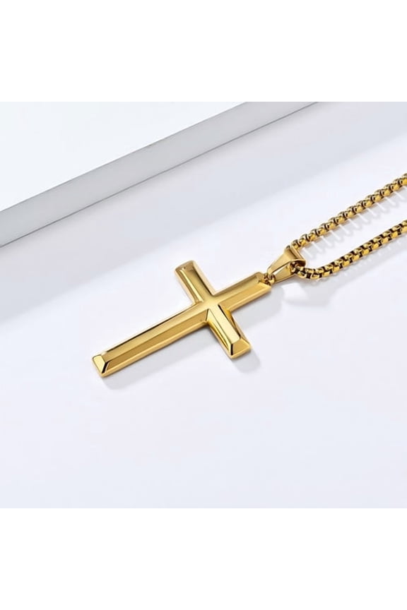 14K Yellow Gold Classic Punk Pray Cross Pendant for Men Women Silver Gold Color Jewelry Gifts