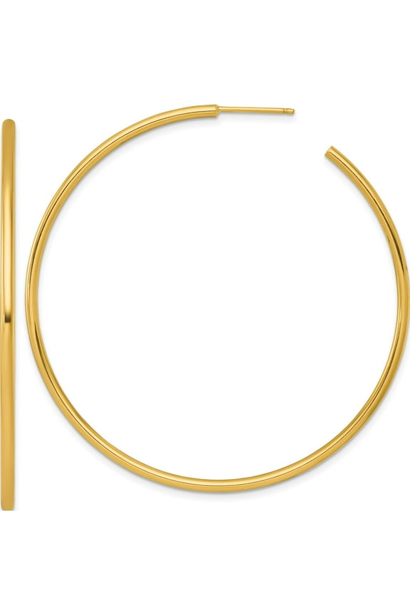 14K Yellow Gold Classic, Refined, Brilliant 60 Mm Polished 2.0 X 60Mm Tube C-Hoop Post Earrings