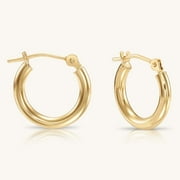 GB JEWELRY & CO. 14K Yellow Gold Classic Round Hoop Earrings | 13mm | Everyday Hoop Earrings | 2mm Thickness | Great for Women and Girls