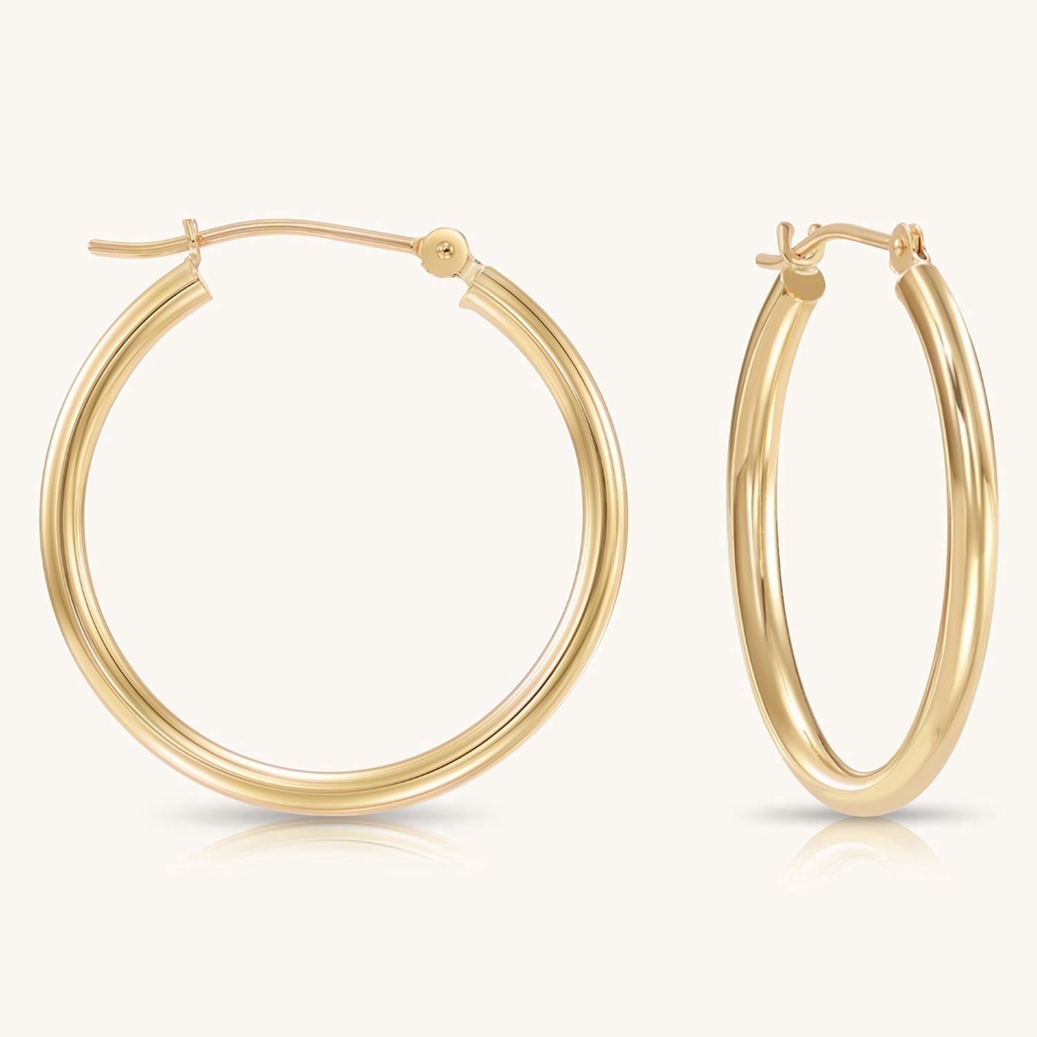 14K Yellow Gold Classic Round Hoop Earrings | 25mm | Everyday Hoop Earrings | Great for Women and Men | GB Jewelry & Co.