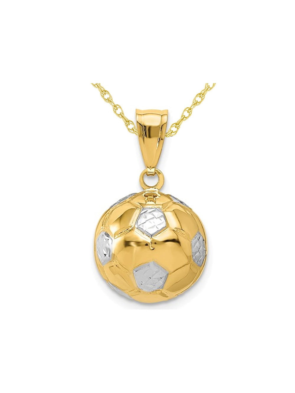 14K Yellow Gold Classic Soccer ball (Football) Charm Pendant Necklace with Chain for Men