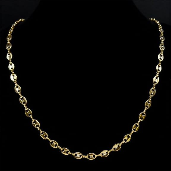 14K Yellow Gold Coffee Beans Link Chain Necklace Fashion Gold Color Fashion Hip Hop Long Necklaces for Man Women Jewelry