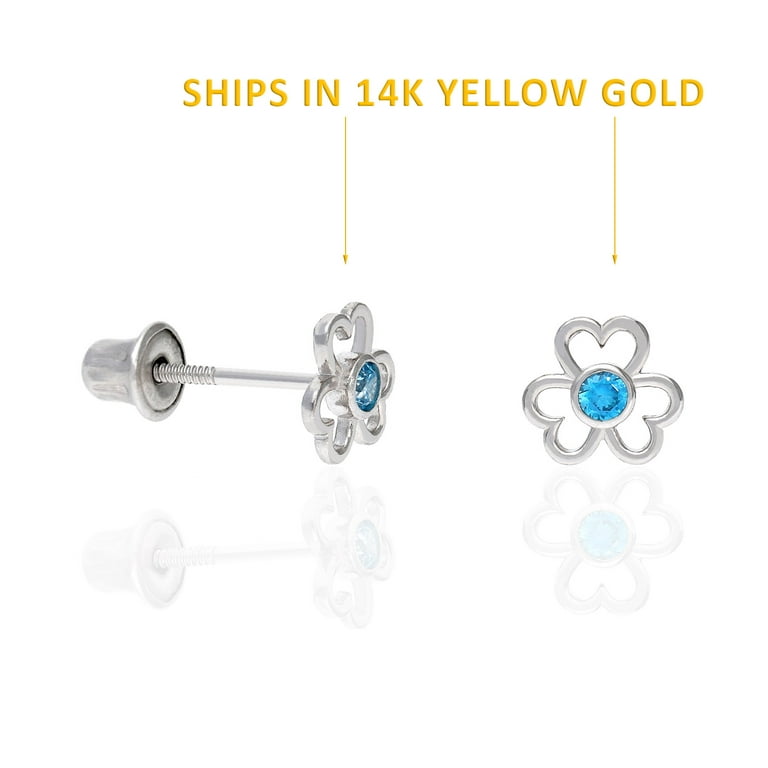 High Polished Star Shape Child Stud Earrings Screw Back 14K Yellow & Rose  Gold