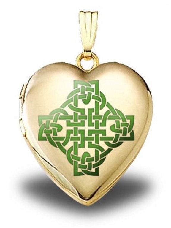 14K Yellow Gold "Color Celtic Knot" Sweetheart Locket - 3/4 Inch X 3/4 Inch in Solid 14K Yellow Gold