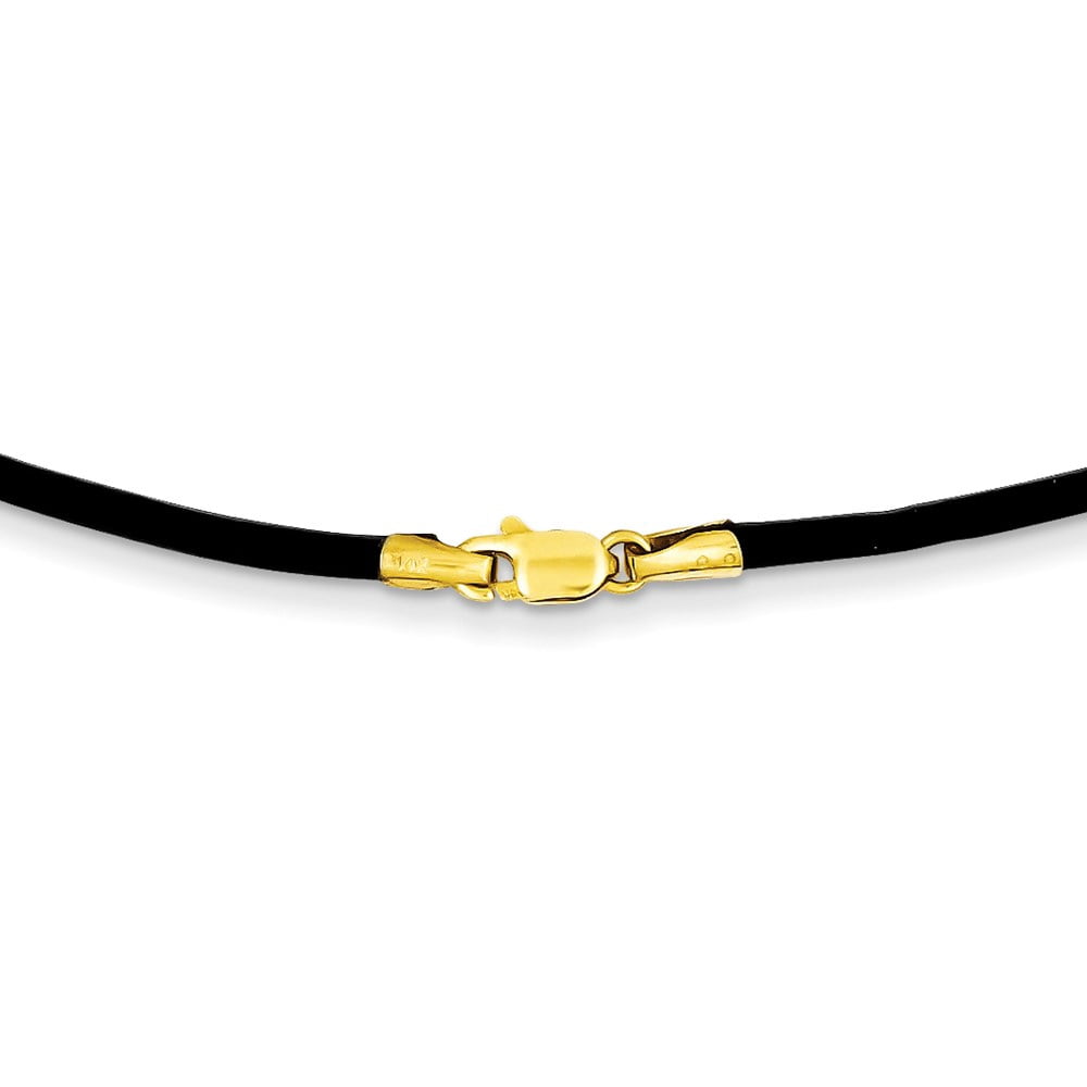 14K Yellow Gold Cord & Leather Chain Necklace 2 mm Black 16 inch