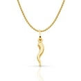 thumbnail image 1 of 14K Yellow Gold Cornicello Italian Horn Fortune Charm Pendant with 1.4mm Flat Open Wheat Chain Necklace, 1 of 8