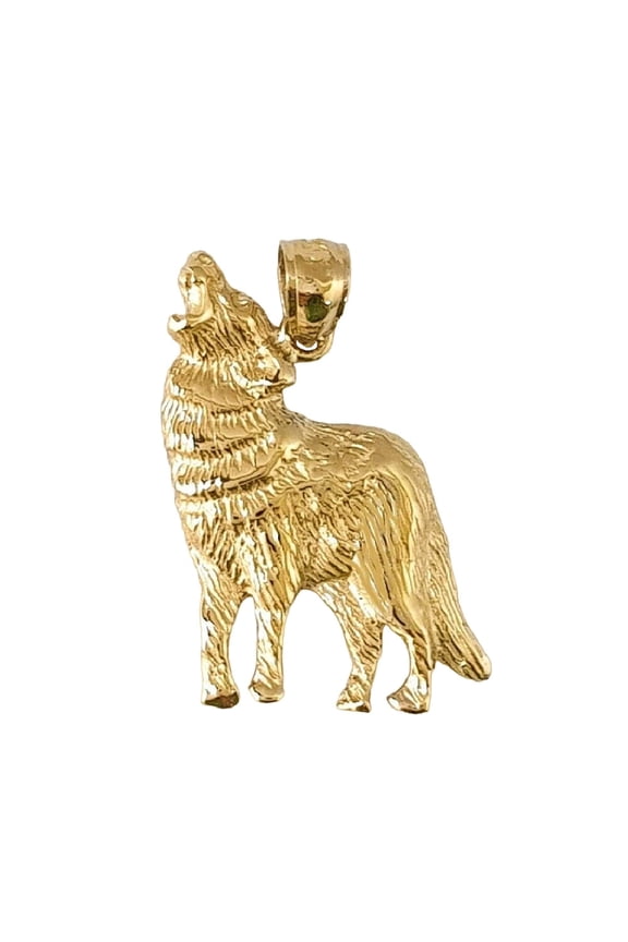 14K Yellow Gold Coyote Wolf Pendant