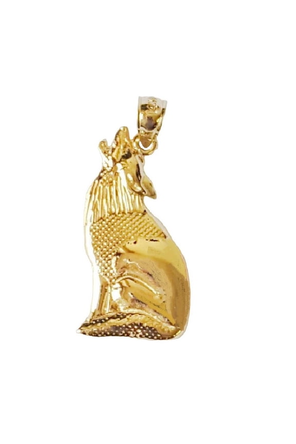 14K Yellow Gold Coyote Wolf Pendant