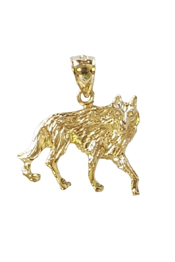 14K Yellow Gold Coyote Wolf Pendant