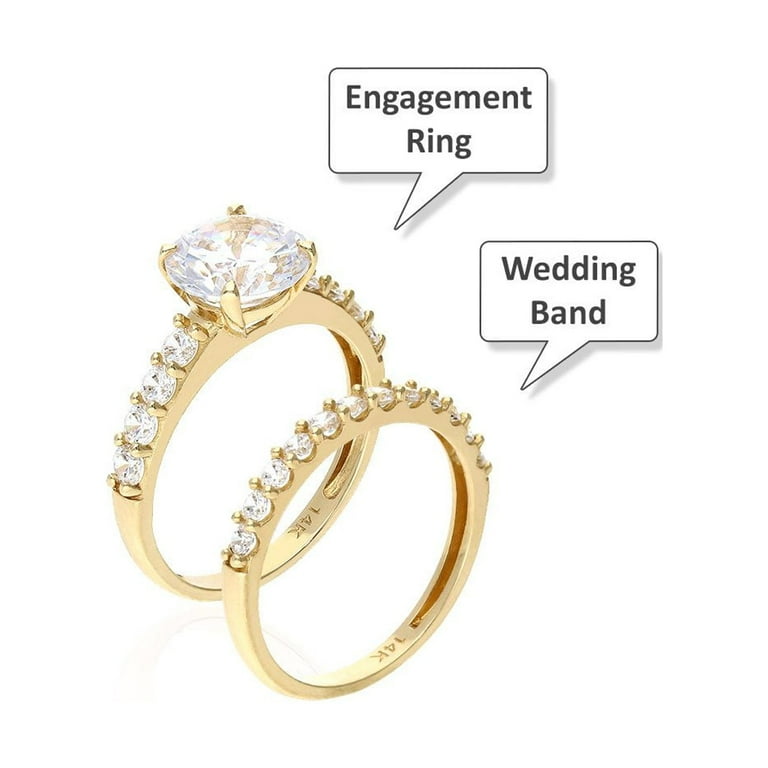 14K Yellow Gold Created Diamond Engagement Ring Wedding Band