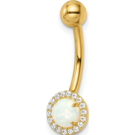 14K Yellow Gold Created Opal And Cz Belly Ring (23.16 X 7.53) Made In Vietnam bd207