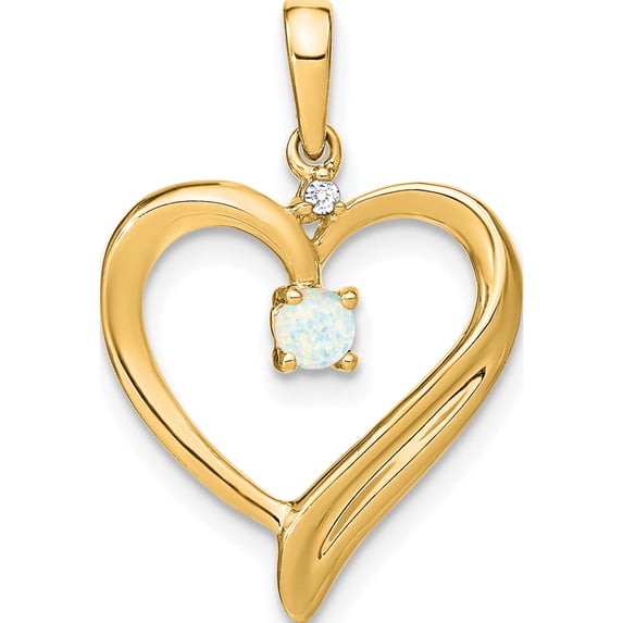 14K Yellow Gold Created Opal And Diamond Heart Pendant (Width 16.1) (Length 25) - Jbsp