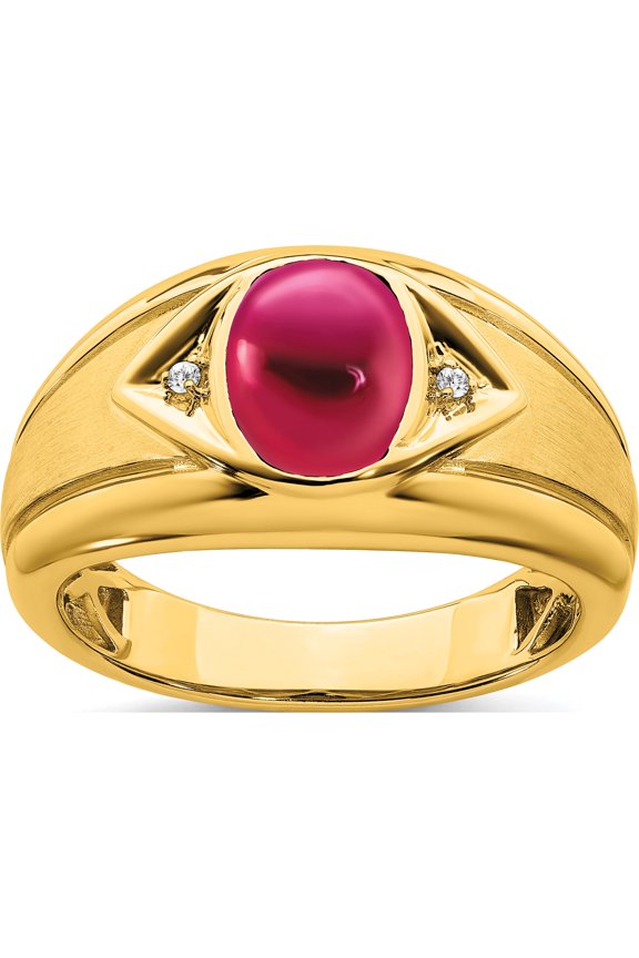 14K Yellow Gold Created Ruby And Diamond Mens Ringsize 10 (Width 4 To 12.5) - Jbsp