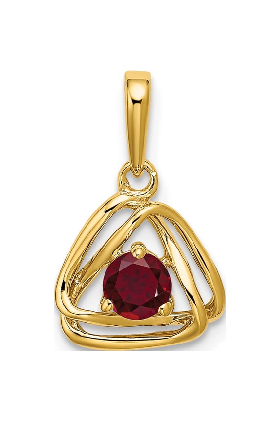 14K Yellow Gold Created Ruby Triangle Pendant (Width 9.75) (Length 17.55) - Jbsp
