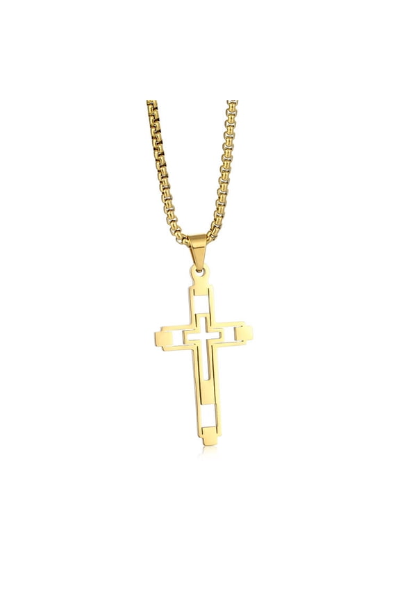 14K Yellow Gold Creative Hollow Cross Pendant Necklace Suitable for Men and Women Fashion Party Gathering Street Accessories