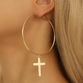 thumbnail image 1 of 14K Yellow Gold Cross Big Circle Hoop Earrings Set Simple Style For Women Party Jewelry Gift, 1 of 5