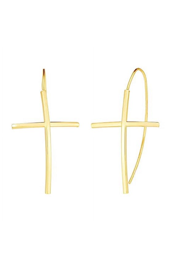 JewelStop 14K Yellow Gold Cross Earrings with Slide Clasp