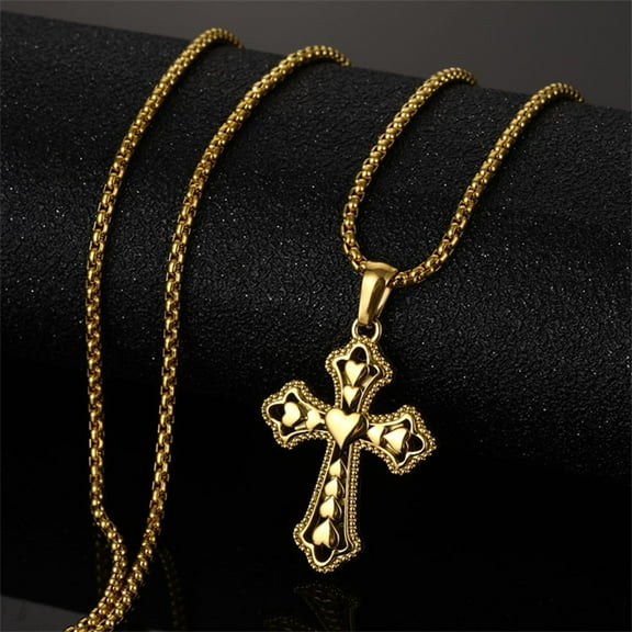 14K Yellow Gold Cross Jewelry European And American Retro Personalized Design Peach Heart Pendants Necklaces