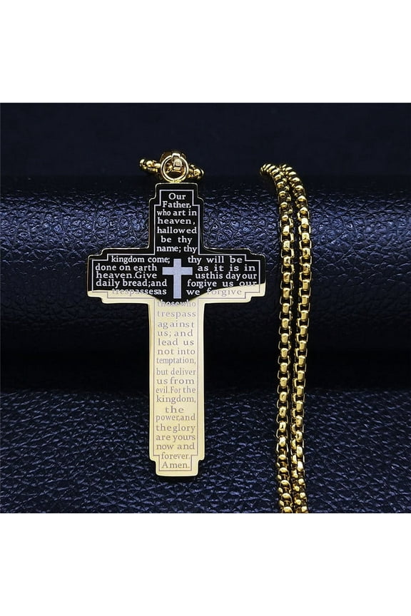 14K Yellow Gold Cross Necklace Men For Jesus Chain Pendant Protect Jewelry Religion Accessories Male