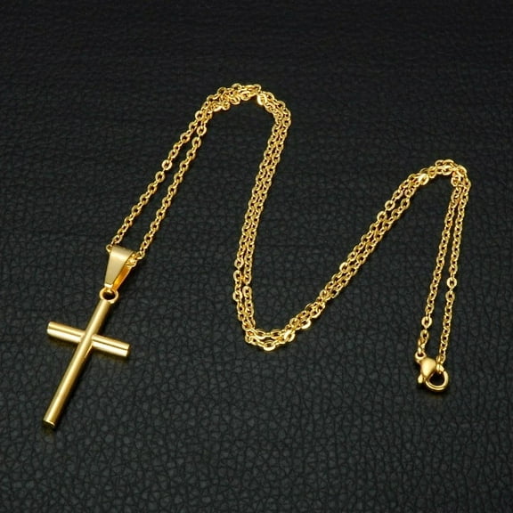 14K Yellow Gold Cross Necklace for Women Men Christian Jesus Amulet Choker Chain Necklaces Jewelry Friend Gift