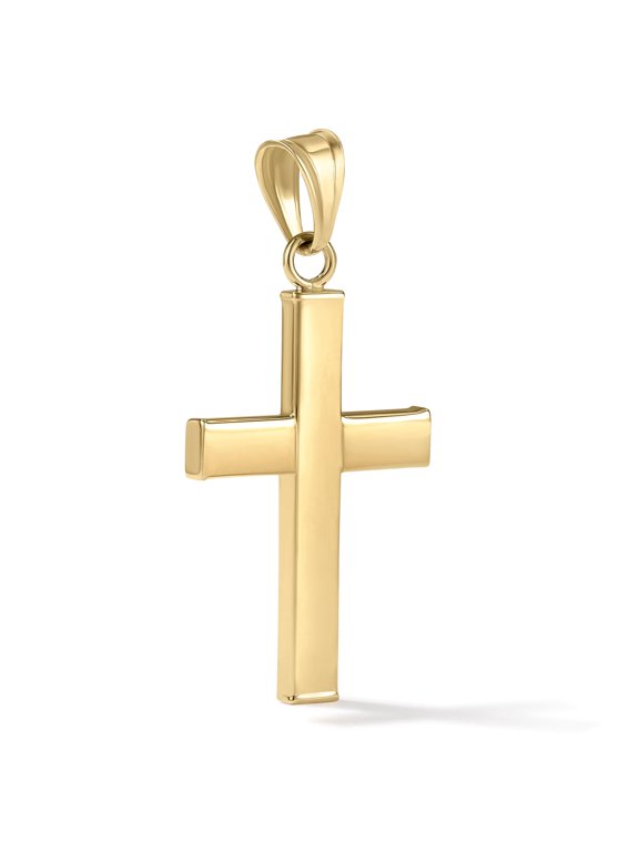 Solid 14K Yellow Gold Cross Pendant Necklace for Women - No Chain