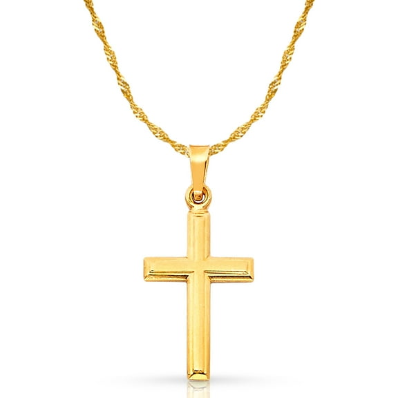 14K Yellow Gold Cross Pendant with 1.2mm Singapore Chain Chain Necklace - 16"