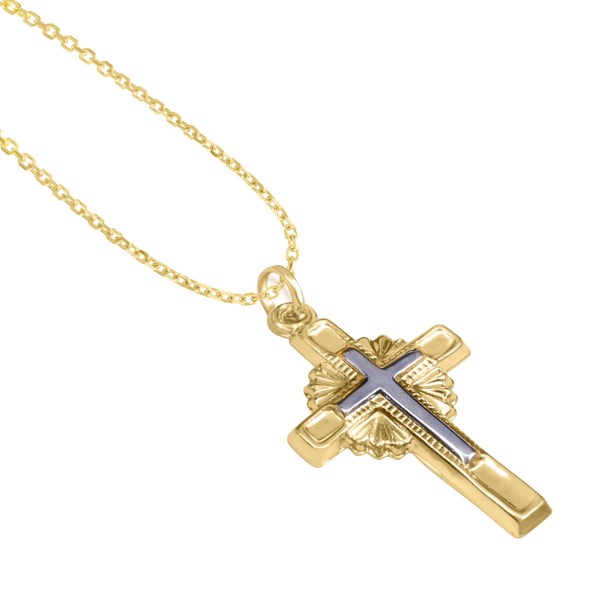14K Yellow Gold Cross Religious Pendants / Charms for Men and Women