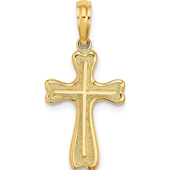 14K Yellow Gold Cross With Textured Heart Edges Design Charm Made In United States k8451
