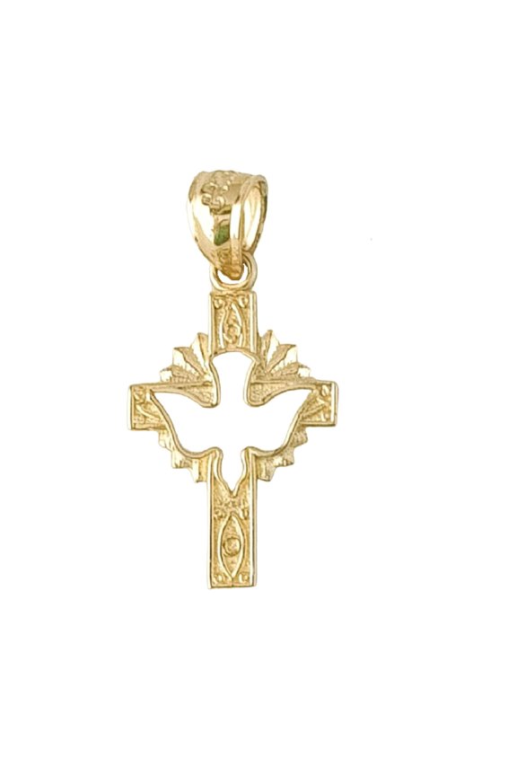 14K Yellow Gold Cross with Holy Dove Pendant