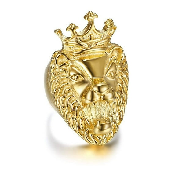 14K Yellow Gold Crown Lion Ring Ring Men's Fashion Classic Religious Amulet Accessories Hip Hop Punk Biker Jewelry Gift
