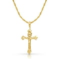 thumbnail image 1 of 14K Yellow Gold Crucifix Charm Pendant with 1.2mm Singapore Chain Necklace - 24", 1 of 4