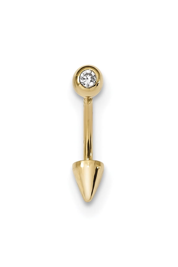 14K Yellow Gold Cubic Zirconia Cone Belly Ring Naval Jewelry