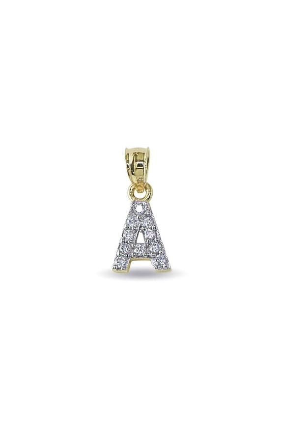 14K Yellow Gold Cubic Zirconia Initial Letter A Pendant