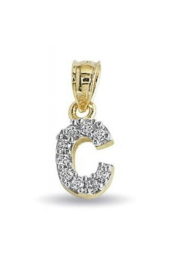14K Yellow Gold Cubic Zirconia Initial Letter C Pendant