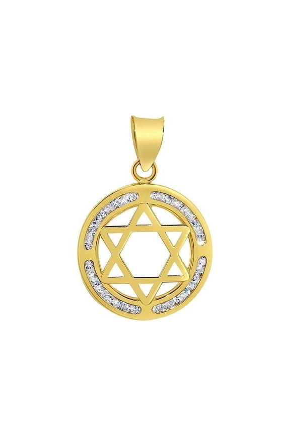 14K Yellow Gold Cubic Zirconia Round Star of David Pendant