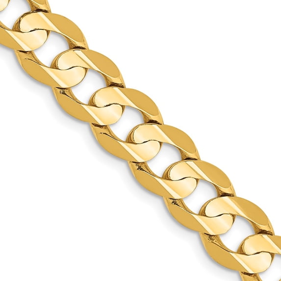 14K Yellow Gold Curb Chain Styles Necklace 20 inch 7.5 mm Open Concave with Lobster Clasp