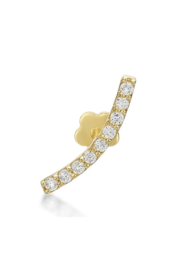 14K Yellow Gold Curve Bar Cartilage Earring with Cubic Zirconia - 20 Gauge