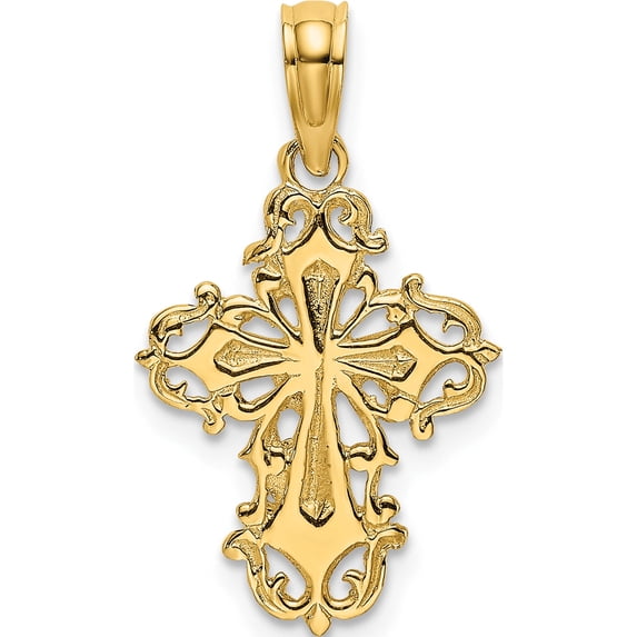 14K Yellow Gold Cut-Out Delicate Cross Charm Made In United States k8352