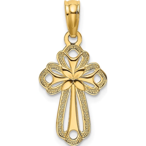 14K Yellow Gold Cut-Out Polished And Textured Cross Charm Made In United States k8339